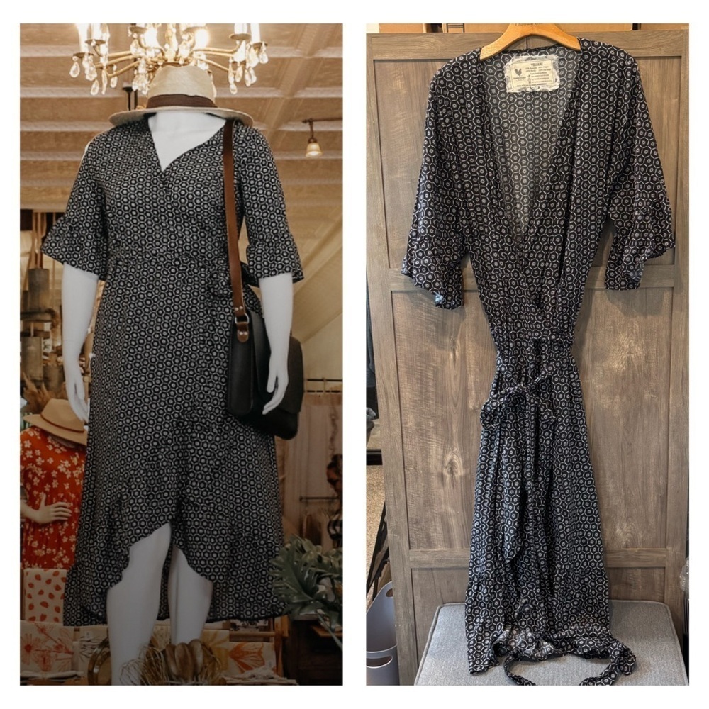 Farmhouse Frocksβ XL Wrap Dress Black and White Maxi